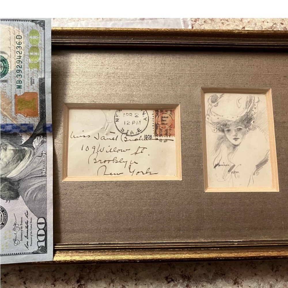 Framed Vintage Pencil Sketch from Harrison Fisher - 1908 - Picture 9 of 10